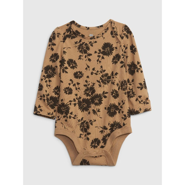 GAP - Baby body organic floral dlouhý rukáv - Hnědá