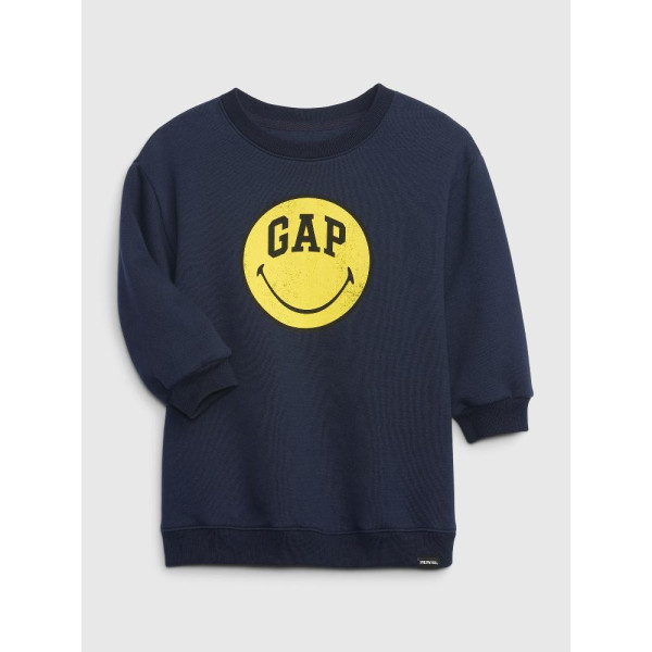 GAP - Baby mikinové šaty GAP × SmileyWorld® - Tmavě modrá