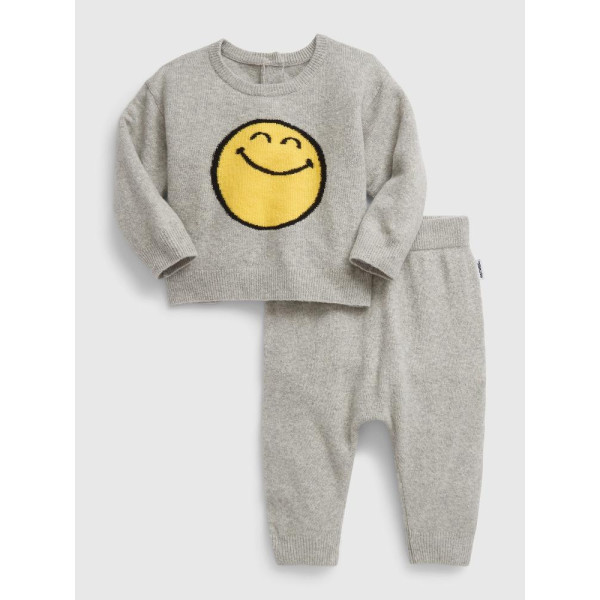 GAP - Baby pletená souprava GAP × SmileyWorld® - Šedá