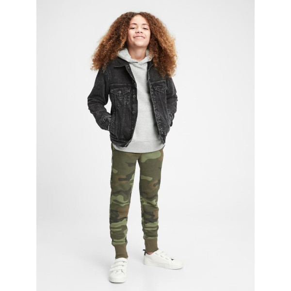 GAP - Dětské tepláky fleece logo army - Zelená