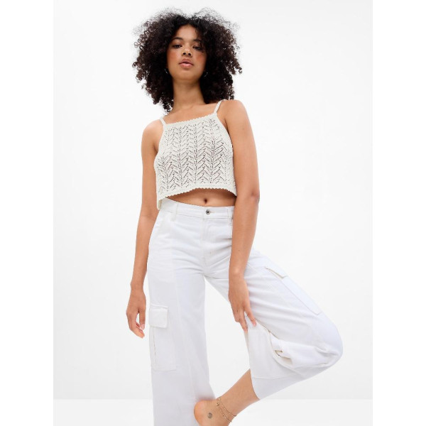 GAP - Háčkovaný crop top - Bílá