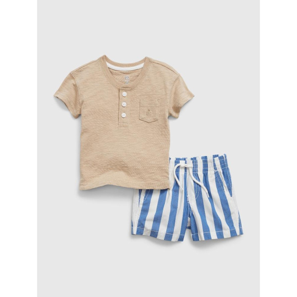 GAP - Baby set tričko a pruhované kraťasy - Modrá